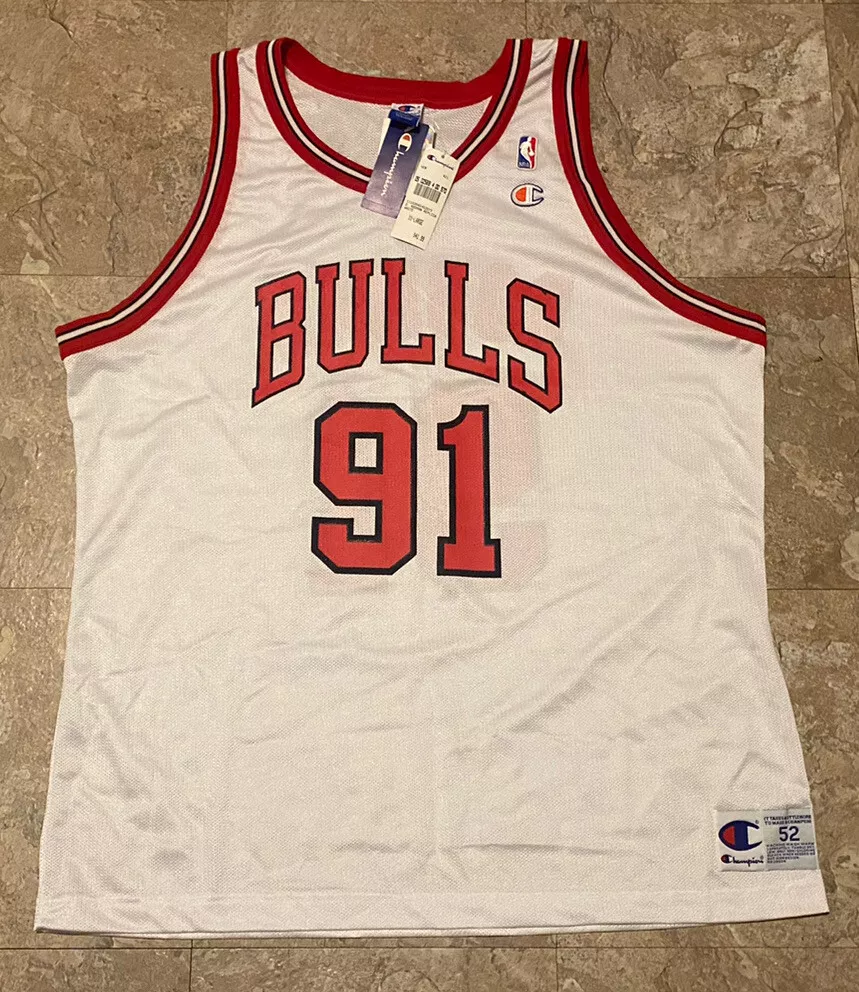 Vtg Chicago bulls Champion Dennis Rodman White Home Jersey Sz 52￼