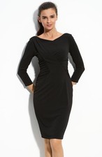 NEW DAVID MEISTER Ruched Jersey Sheath DRESS Size 6 298 BLACK