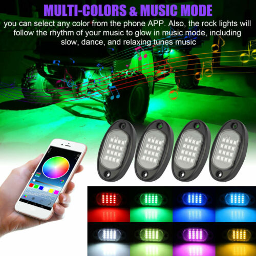 4pcs RGB LED Rock Lights APP Control for UTV SUV Pickup RZR Trailer Motorcycle - Picture 6 of 14