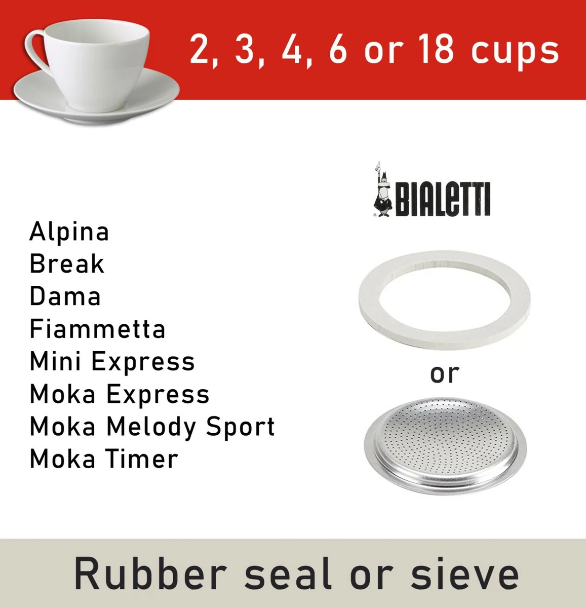 Bialetti 2 3 4 6 18 Cups Loose Spare Seal Gasket Filter Ricambi Moka Dama  Mini