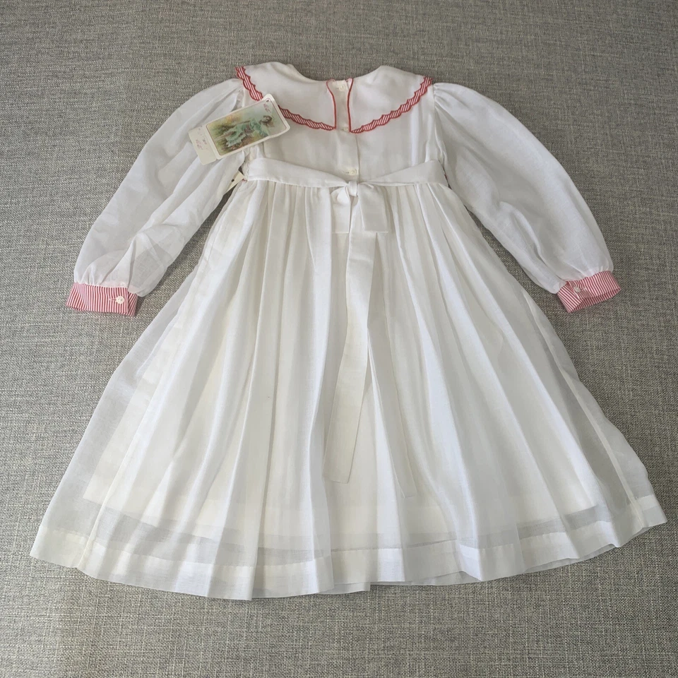 Vestido Vintage Will’Beth Calado Niñas Talla 4T Reliquia Blanco Rojo *NUEVO CON ETIQUETAS EE. UU. Años 90 Foto 4 de 4