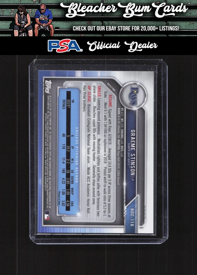 2019 Bowman Draft BDC-116 Graeme Stinson Chrome Sparkle Refractor 1st - Image 2 of 2