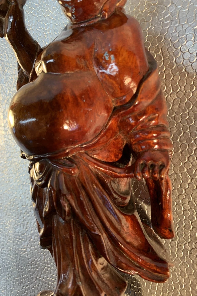 "Estatuilla de Buda 11"" china vintage de madera sonriente" Foto 2 de 4