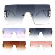 Womens Oversized Beveled Rimless Rectangle Mono Lens Sunglasses
