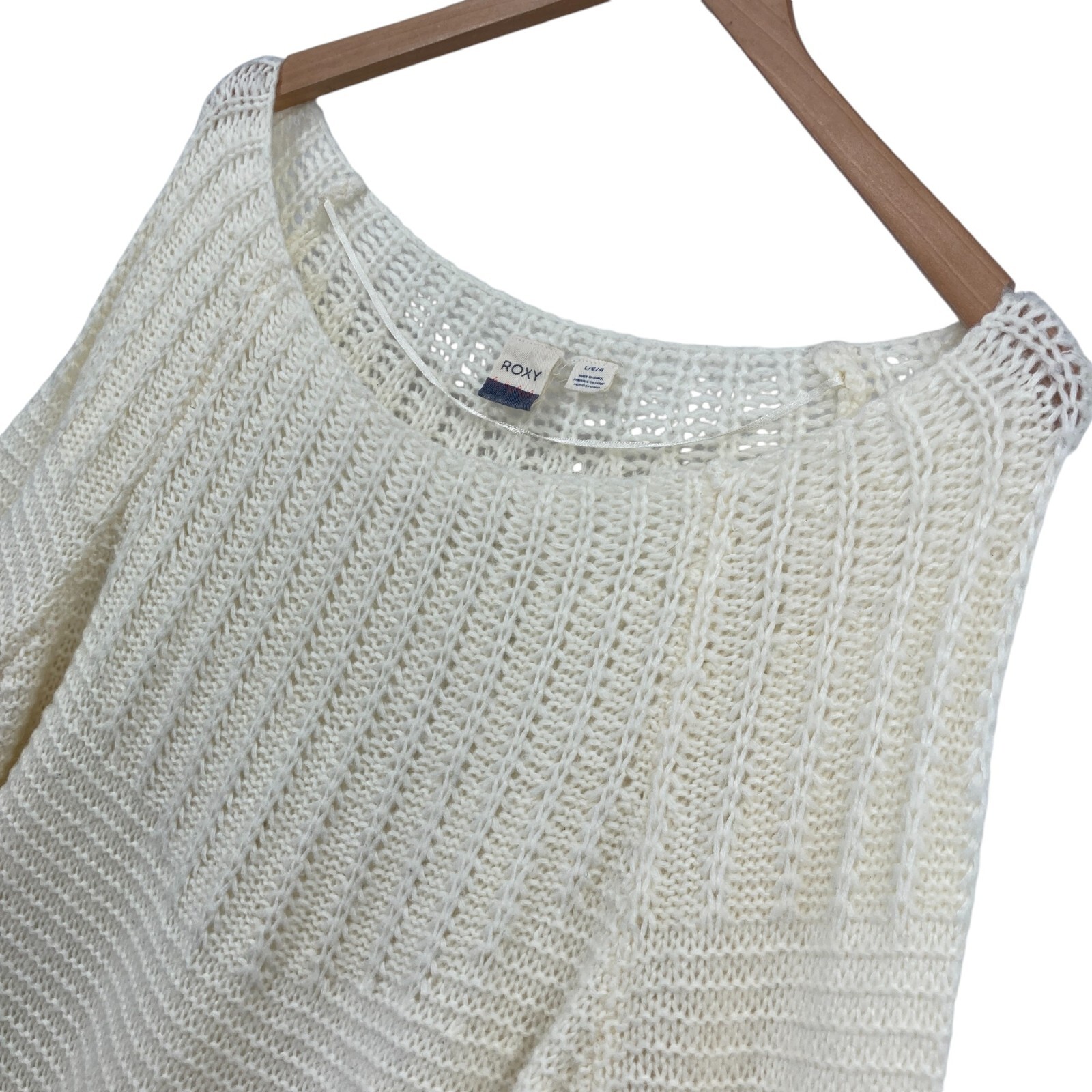 ROXY Sweater Womens Large White Solid Open Knit C… - image 7
