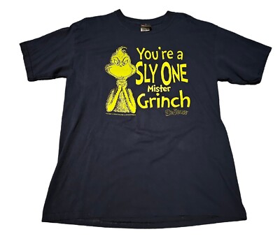 Vintage Dr Seuss T-shirt You're A Sly One Mister Grinch Navy Blue Size L