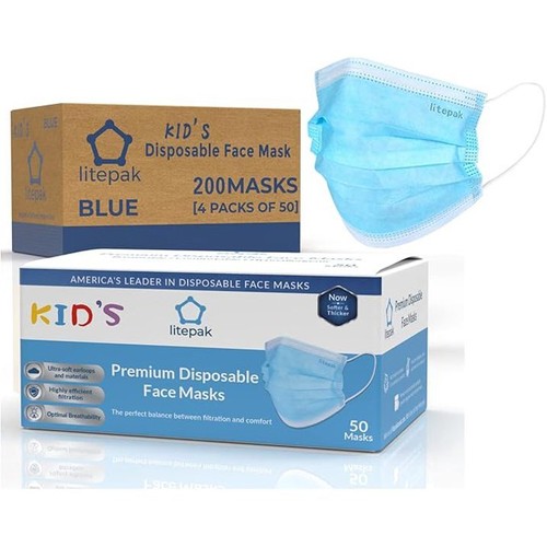 200pcs Kids Disposable Face Masks - 3 Ply Kids Mask for Boys Girls - (Blue) - Picture 6 of 7