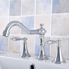 Chrome Brass Deck Mount 3 Holes Bath Tub Mixer Tap Widespread Bathroom Faucet