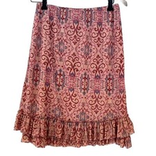 Clio Vintage Skirt Knee Length/Midi Large Pink Patterned Ruffle Hem Y2k 90's