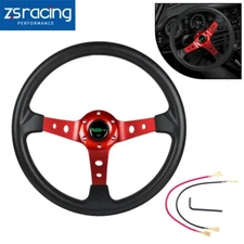 Red 14" 95mm Deep Dish Universal Drifting Racing Steering Wheel Aluminum+PU