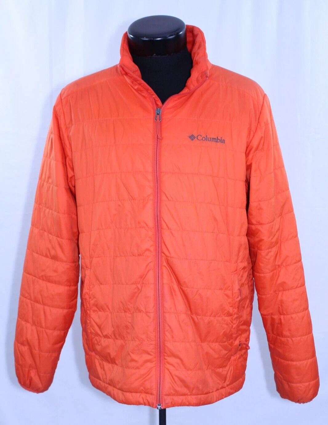 Columbia Men Jacket M Dress Solid Full Zip Hiking Orange Omni-Heat Packable Puff