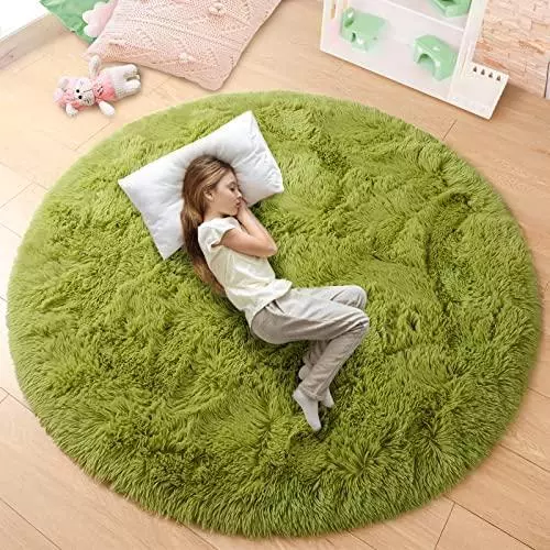 junovo Round Rug 5x5 Feet Fluffy Soft Area Rugs for Kids Girls Room Princess