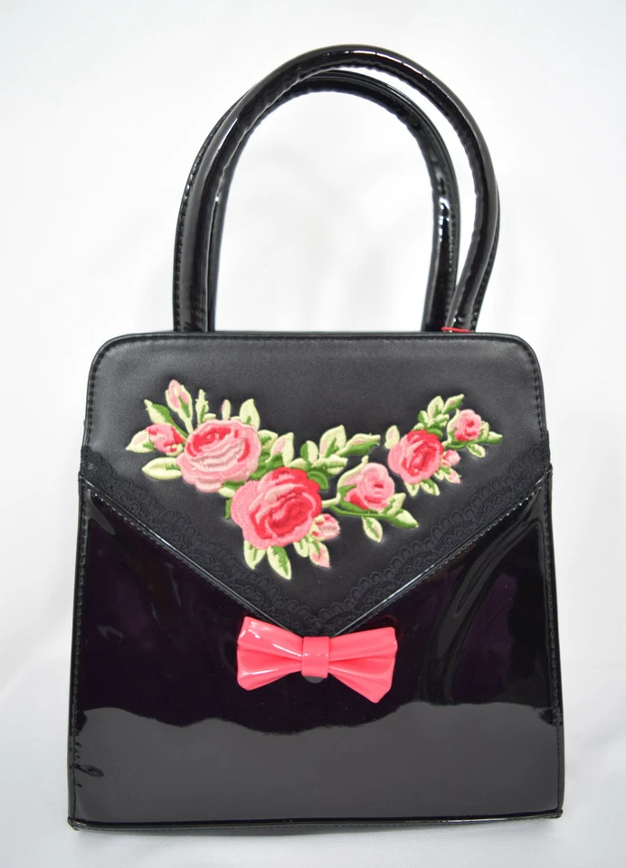 Bolso de Mano Lost Queen Retro Vintage Rosa Inglesa - Cartera Negra con Lazo Foto 3 de 4