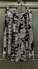 Vintage Alfred Dunner Navy/Cream Print Gauze Midi Skirt, Made In USA