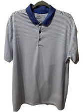 Nike Golf Dri-Fit Polo Mens Large Blue White Striped Contrast Collar