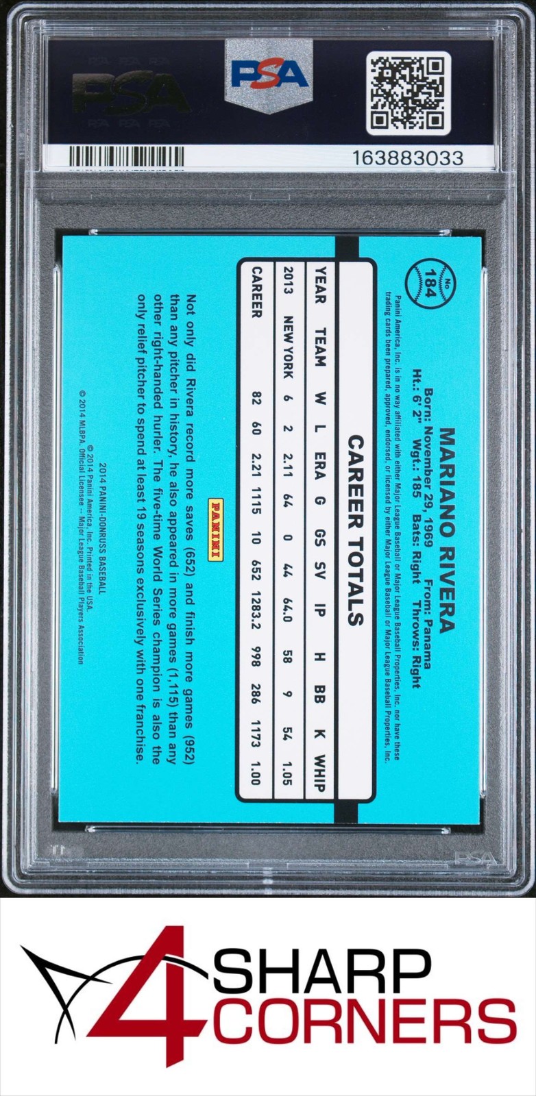 2014 DONRUSS #184 MARIANO RIVERA YANKEES HOF PSA 10 view 2