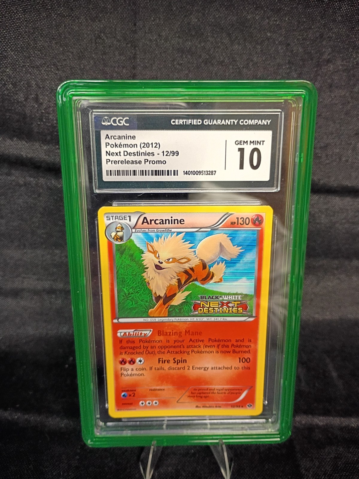 2012 POKEMON NEXT DESTINIES PRERELEASE PROMO #12 ARCANINE CGC 10 GEM MINT