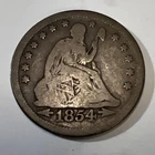 1854 Seated Liberty Silver Quarter Dollar with Arrows.