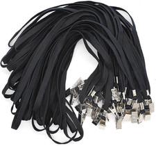 Bulk Black Badge Lanyards 100 Pack with Bulldog Clip and Flat Neck Design