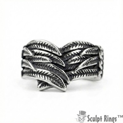 Sculpt Rings  Gothic Feathered Angel Wing Band - Edelstahlring