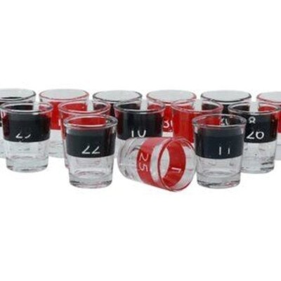16 Roulette Numbered Red and Black Drinking Mini Shot Glasses