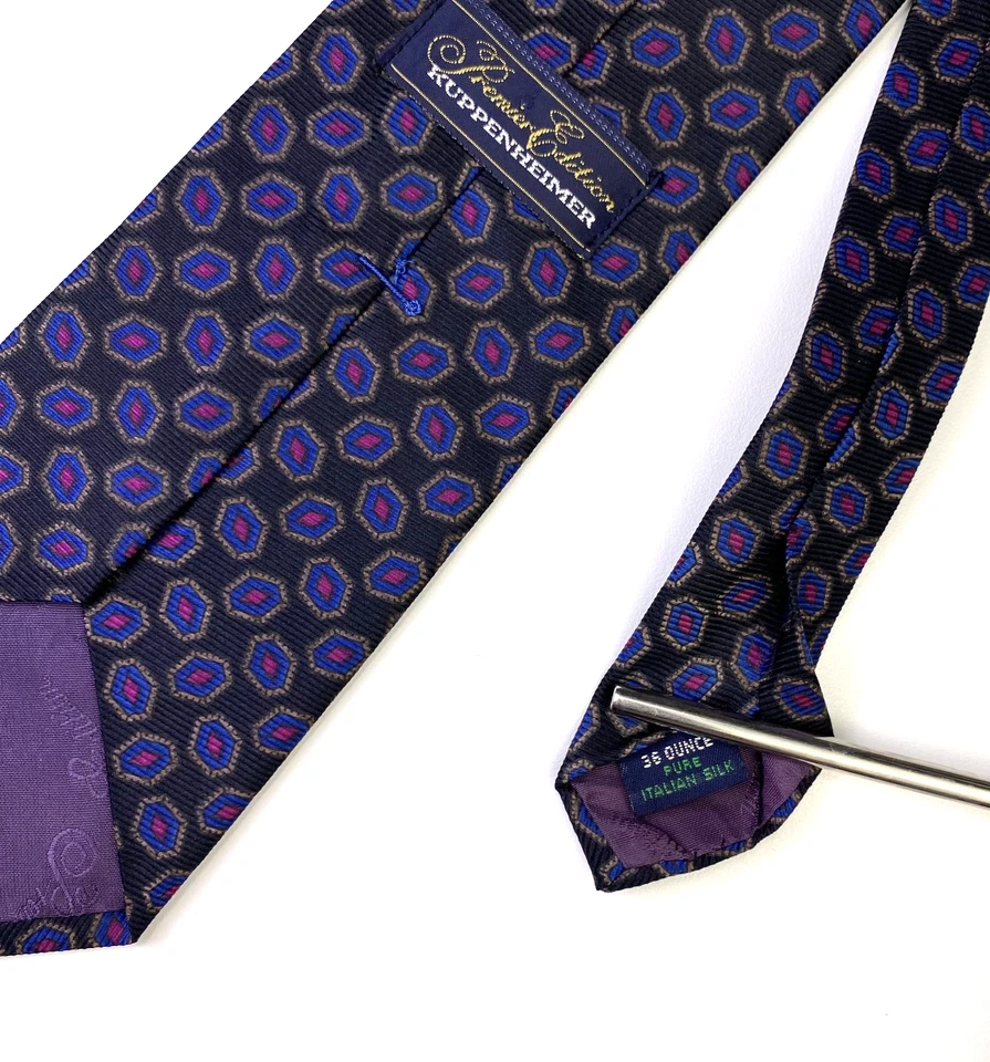 Gravata masculina Kuppenheimer Premier Edition gola de seda preta azul magenta L57" W3.5" - Imagem 4 de 4