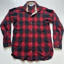 Vtg 60s Woolrich Red Plaid Wool Flannel Shirt Jacket Size Small Shacket hole