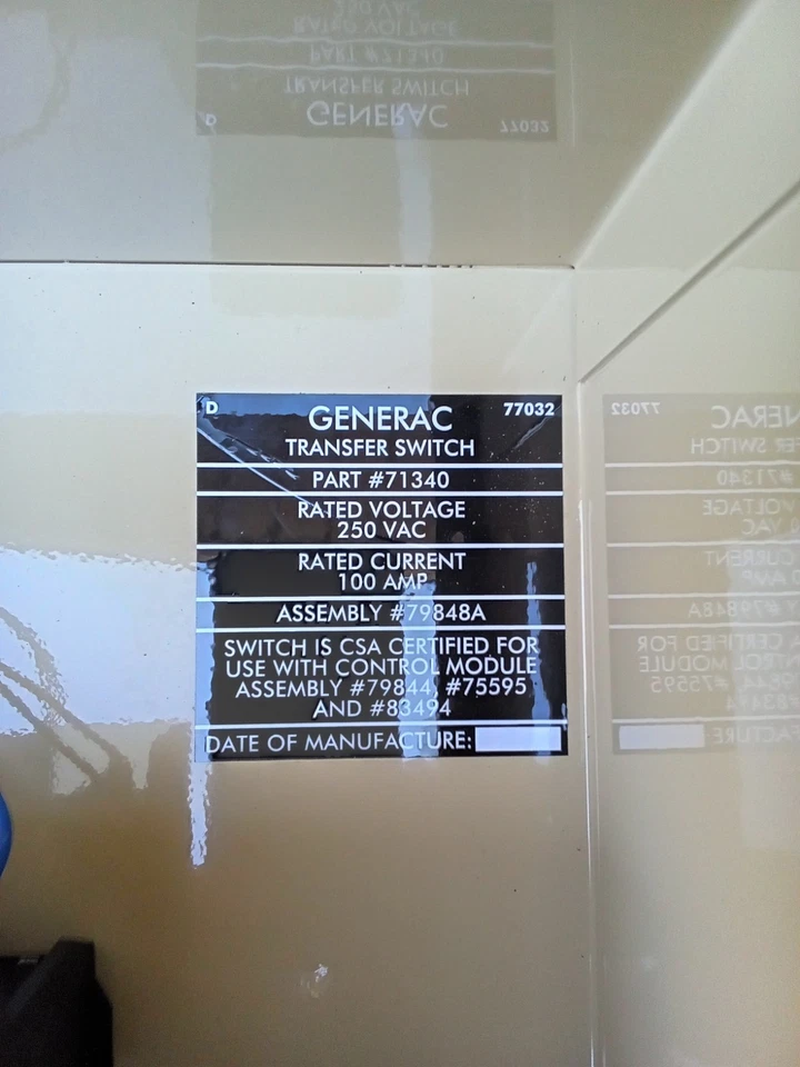 Interruptor de transferencia automática Generac 100 Amp ATS 71340 nuevo ver fotos OEM Foto 3 de 4