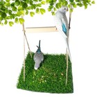 Bird Swing Mat with Wood Perch, Lawn Swing Hammock for Parrot, Simulated Gras.