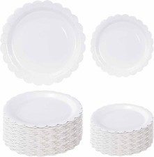 50 Pcs White Scalloped Paper Plates 25  7'' and 25  9'' Disposable White