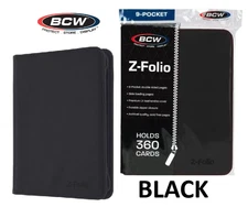 BCW - (NEW) Z-Folio 9 Pocket Album - Zipper LX Leatherette Cover - Black