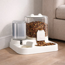 Automatic Pet Feeding Water and Food Feeder Dispenser For Dogs and Cats White 