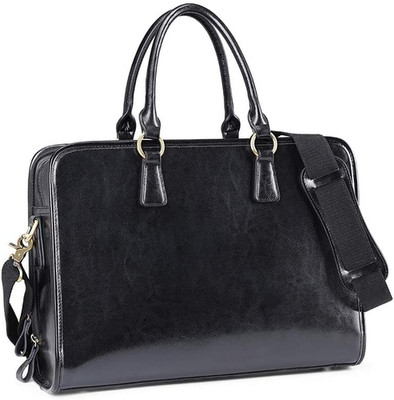 Chic Genuine Leather Briefcase for Women - Spacious Laptop Bag with Tag