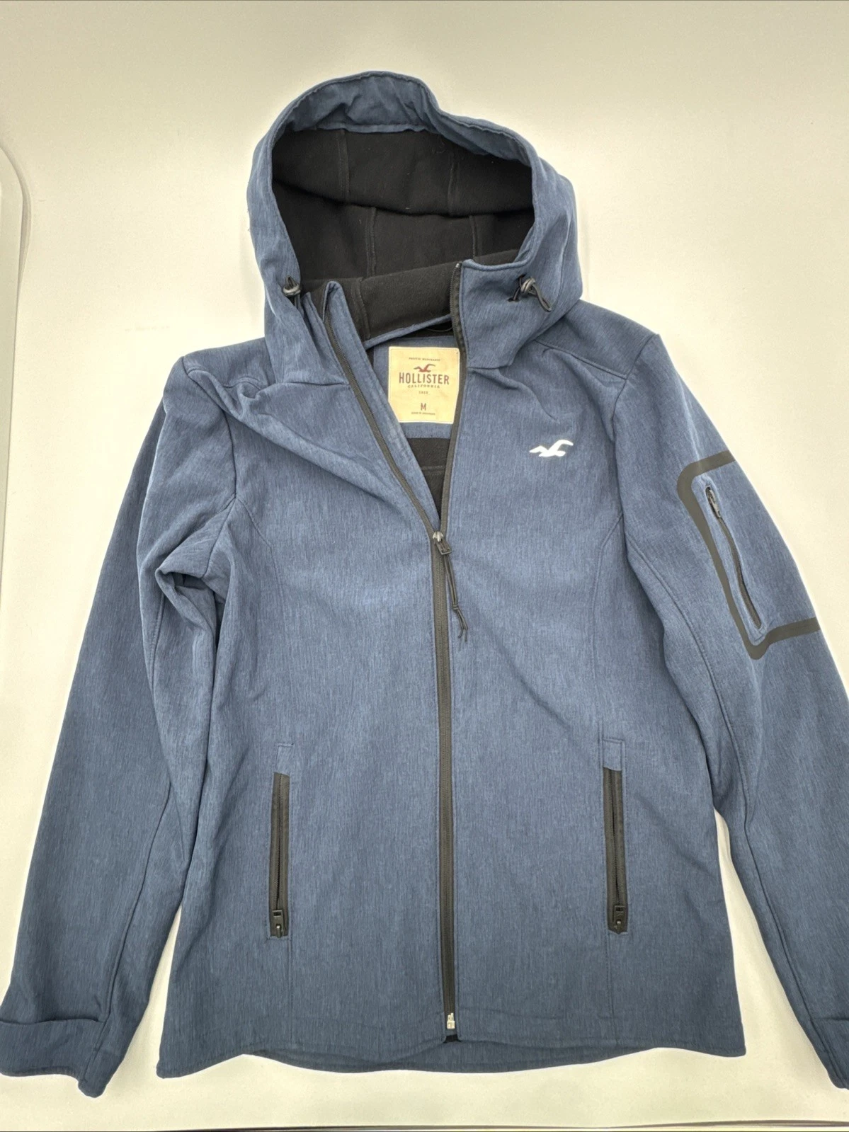 Hollister Fleece Lined Hooded Navy Lightweight Waterproof Rain Jacket Men Medium