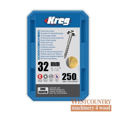 Kreg SML-C125-250 Kreg Sacklochschrauben - 32 mm / 1-1/4'' x 8 grob, Unterlegscheibenkopf