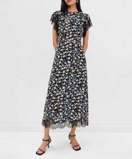 Women Ulla Johnson Floral Contrasting Lace A-line Midi Dress