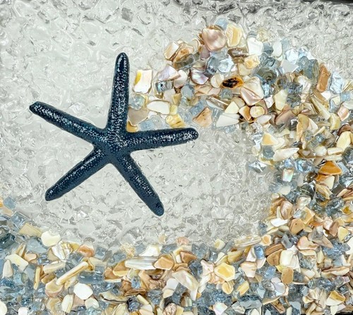Blaue Seesternwelle, Seeglas, Strandszene, zerbrochenes Bruchglas, Ozeankunst - Bild 2 von 5