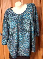 Catherine's Suprema Collection Tee Scoop Neck 3/4 Sleeves Peacock Feathers 3XWP