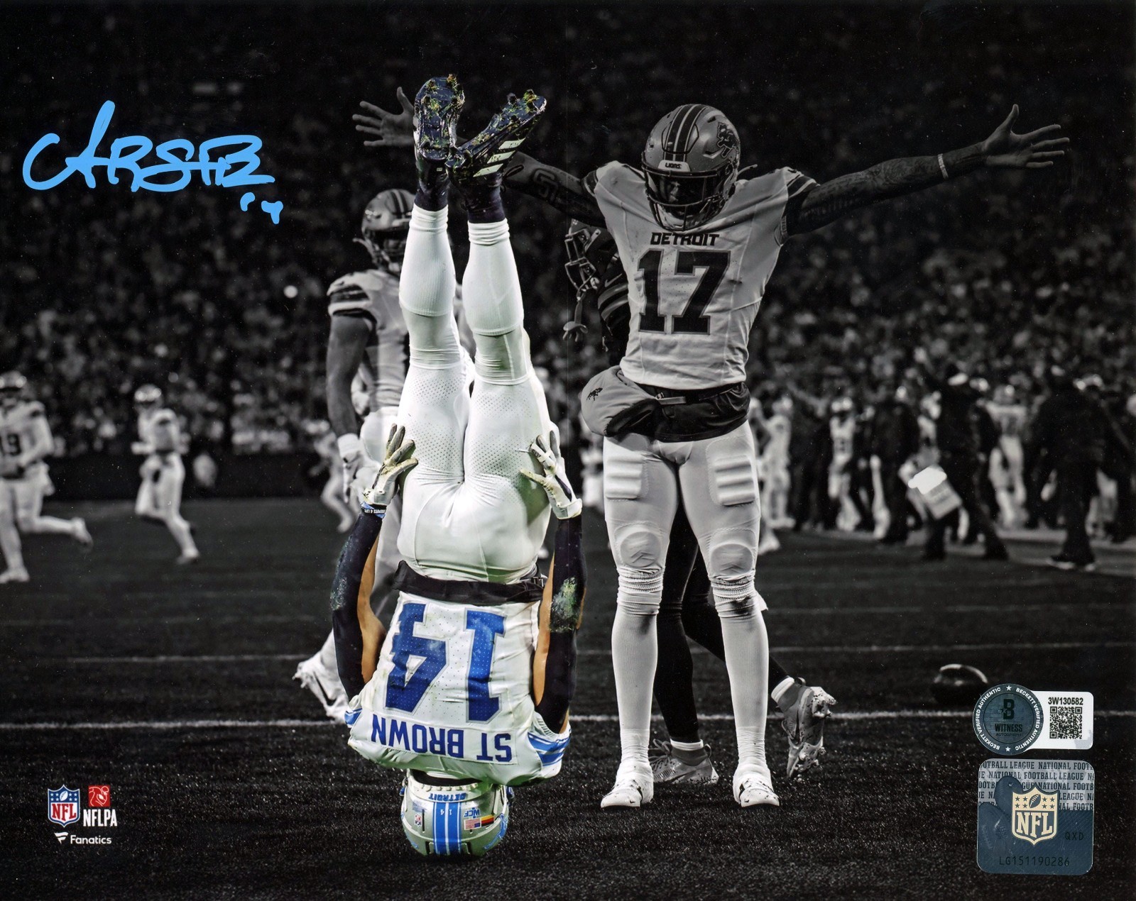 AMON-RA ST BROWN AUTOGRAPHED DETROIT LIONS HEADSTAND 8x10 PHOTO BECKETT