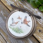 VTG Porcelain/Pewter Game Bird Cheese dish w/Knife Rogers AI Silver-Plate 1847 * — photo 1