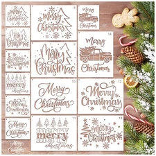 14 Pcs Merry Christmas Reusable Stencils for Painting On Wood Fabric Porch Decor