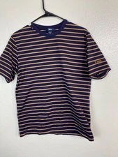Tilley Mens Striped T-Shirt size Small Navy Brown Cotton Made In Japan Basics