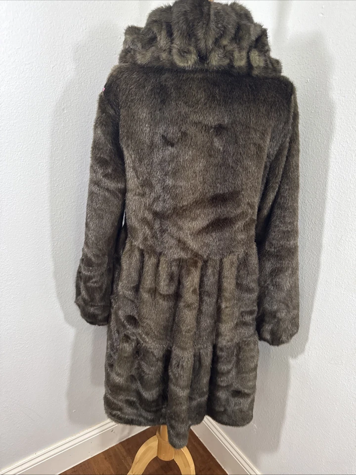 Jone Swing Coat Womens S Brown Tiered Faux Fur Rockabilly Mob Wife Glam - Image 4 of 4