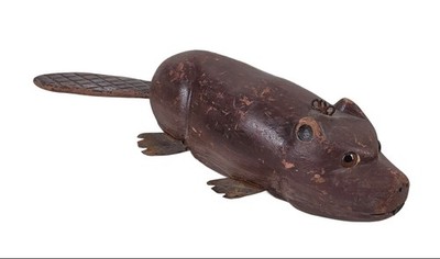 BEAVER ICE FISHING DECOY 20th CENTURY FOLK ART