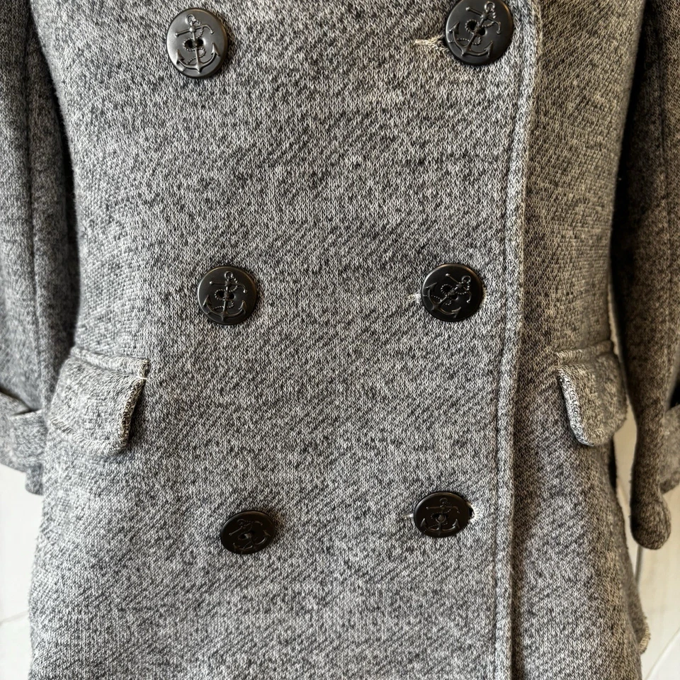 CAbi Gray Shrunken Pea Coat Double Breasted Anchor Button Jacket Size Small - Image 4 of 4