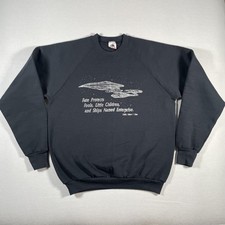 Vintage Star Trek Sweatshirt Mens Large Black Enterprise Riker Quote USA 90s