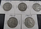 Franklin Silver Half Dollar Lot • 1952‑D / 1954‑D / 1958‑D / 1961‑D / 1963‑D