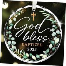 Baptism Gifts for Girl, Boy 2025 - God Bless Baptized 2025 Blue Round