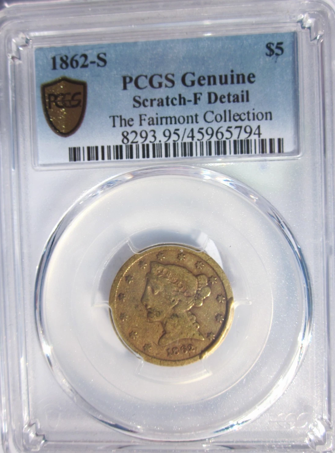 1862-S LIBERTY HEAD HALF EAGLE $5 DOLLAR GOLD SAN FRANCISCO FINE PCGS FAIRMONT