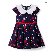 Janie Jack Navy Blue Red Heart Ponte White Peter Pan Collar Girl Bow Dress 4